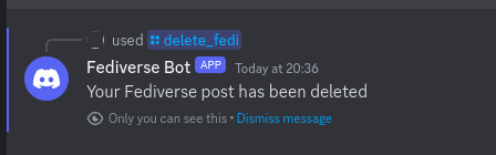 A screenshot of a discord message reading “Your Fediverse post has been deleted”.